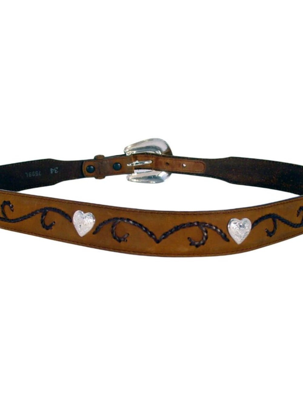 TONY LAMA Silver Hearts Concho Western Belt 7599L Size 34 - Picture 4 of 6